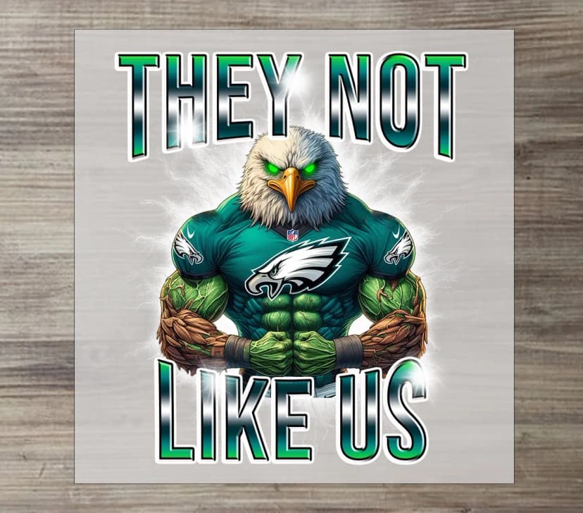 Product image of Philadelphia Eagles Football DTF Transfer, They Not Like Us Graphic, Ready to Press, DIY Game Day Shirt, Sports Team Apparel, Fierce Mascot Art