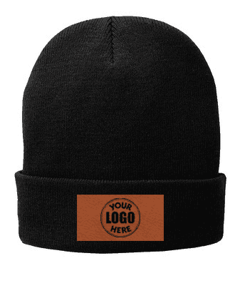 Product image of Port & Company® Fleece-Lined Knit Cap Beanie Leather Patch
