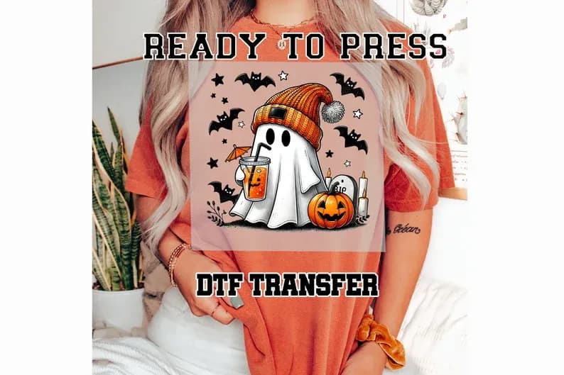 Product image of Cute Ghost Halloween Dtf, Boujee Cute Ghost Ready to Press Dtf Transfer, Halloween Fall Dtf Transfer